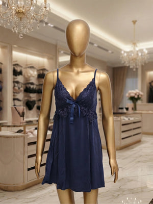 2-Pc Navy Blue Satin Nighty
