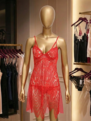 "Scarlet Seduction" Sheer Lace 2-Piece Nighty Set