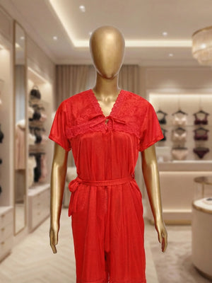 "Ruby Romance" Luxury Red Satin 5-Piece Nightwear Set