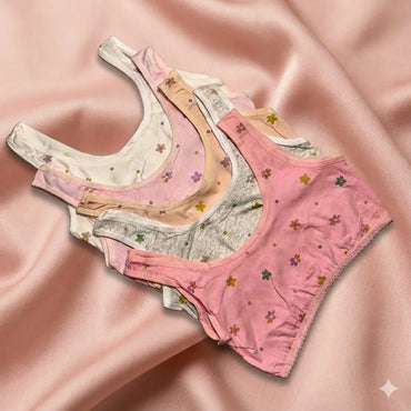 Girls' Soft Cotton Floral Training Bra – Wire-Free Beginner Crop Top