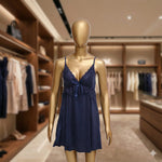 2-Pc Navy Blue Satin Nighty