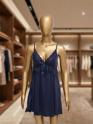 2-Pc Navy Blue Satin Nighty