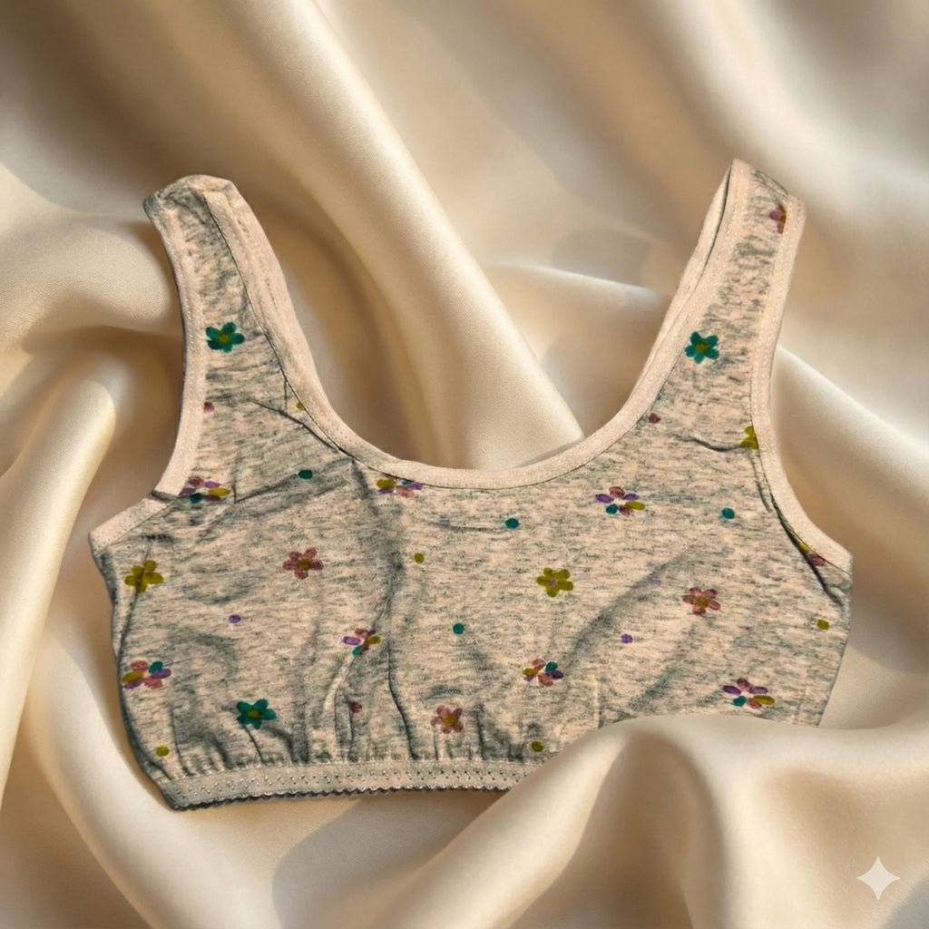 Girls' Soft Cotton Floral Training Bra – Wire-Free Beginner Crop Top