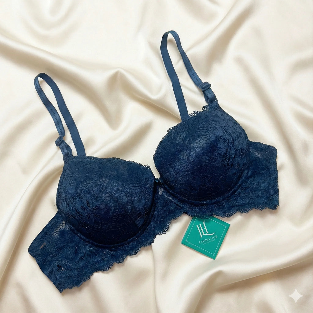 Premium Floral Lace Push-Up Bra – Underwire Support & Scalloped Edges