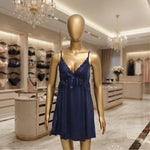 2-Pc Navy Blue Satin Nighty