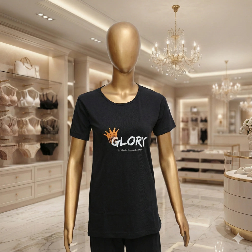 "Glory" Black Cotton Printed Lounge Set / Night Suit