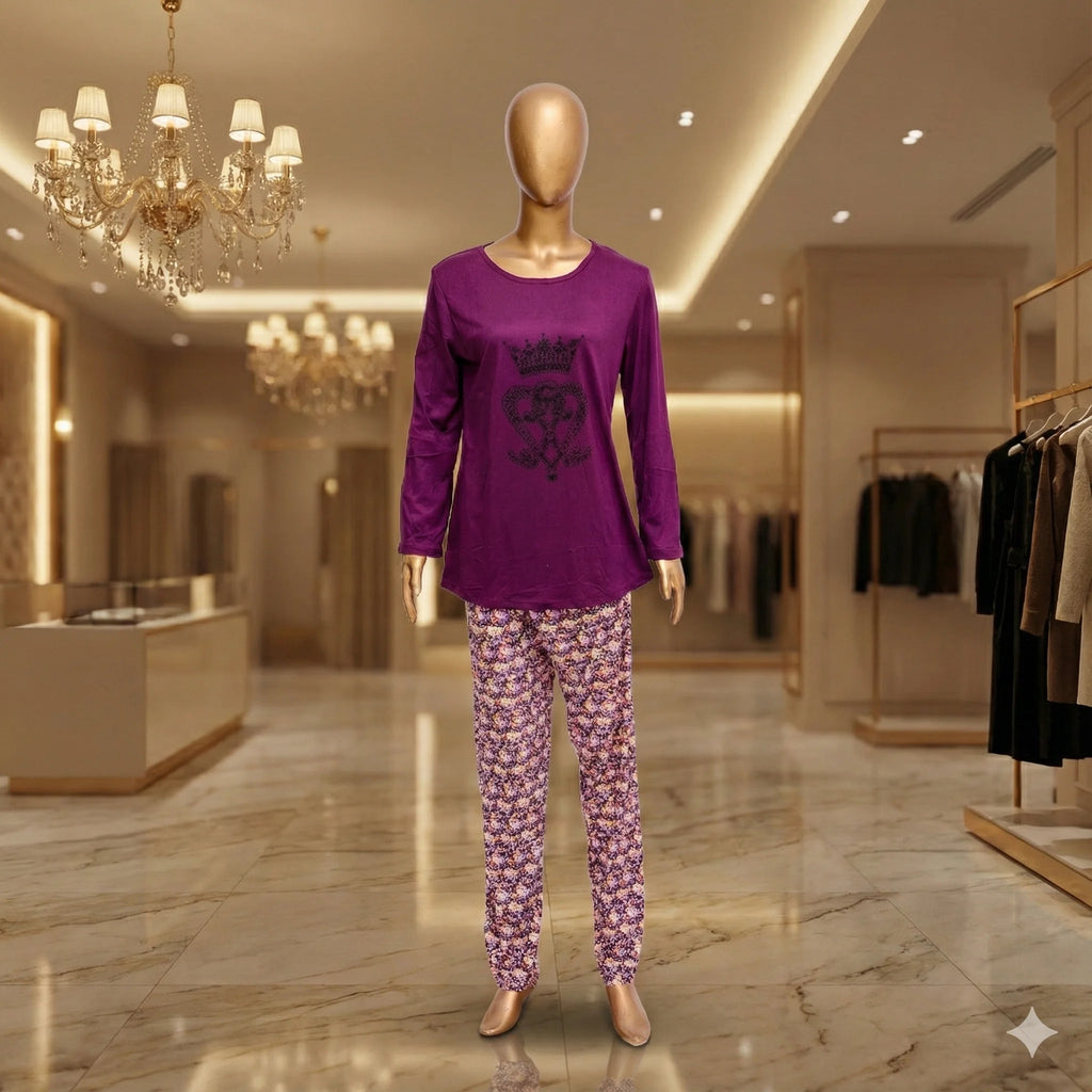 "Royal Plum" Long Sleeve Floral Night Suit