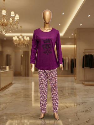 "Royal Plum" Long Sleeve Floral Night Suit