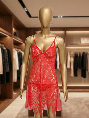 "Scarlet Seduction" Sheer Lace 2-Piece Nighty Set