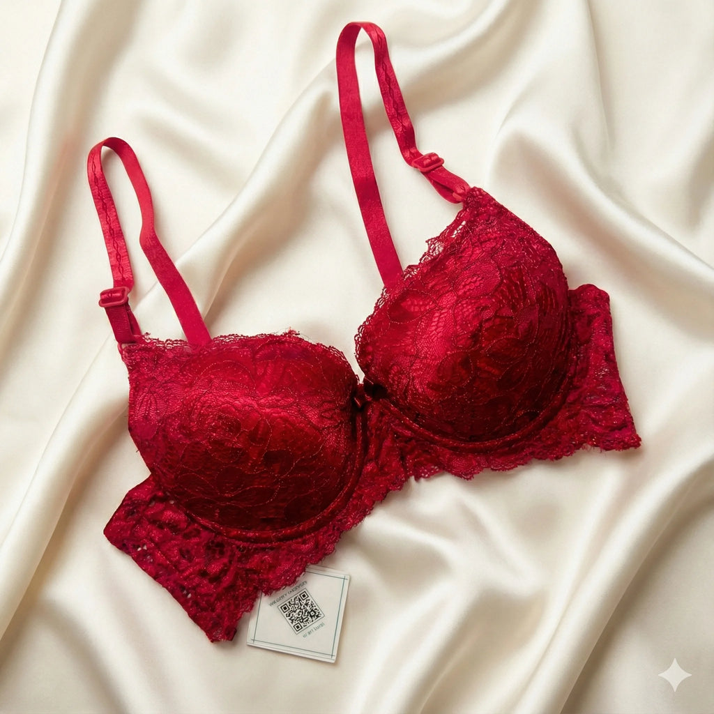 Premium Floral Lace Push-Up Bra – Underwire Support & Scalloped Edges