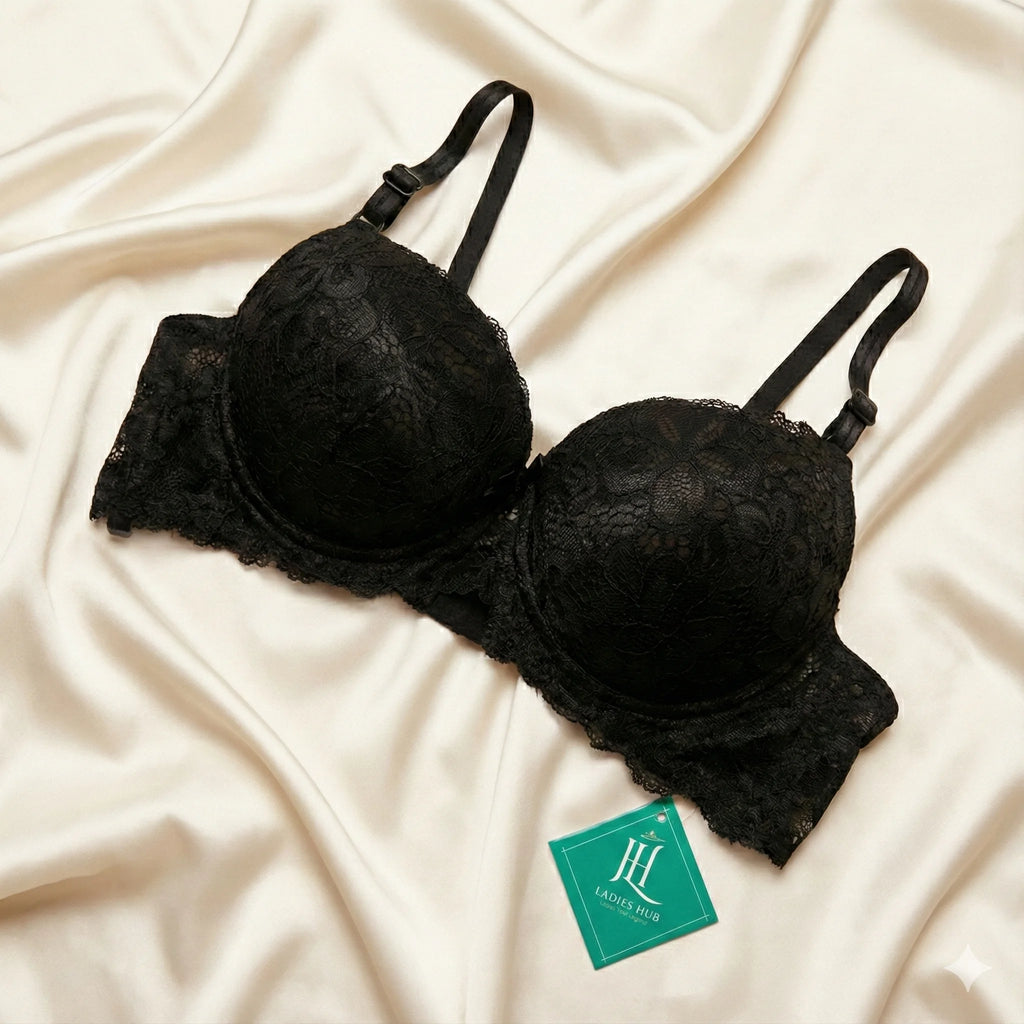 Premium Floral Lace Push-Up Bra – Underwire Support & Scalloped Edges