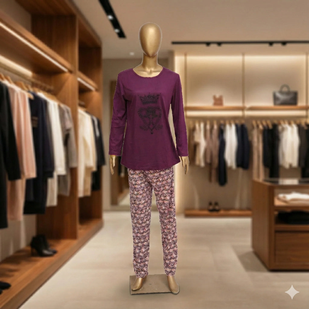 "Royal Plum" Long Sleeve Floral Night Suit