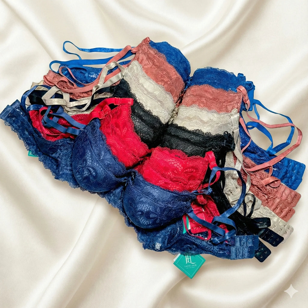 Premium Floral Lace Push-Up Bra – Underwire Support & Scalloped Edges