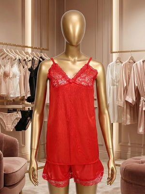 "Ruby Romance" Luxury Red Satin 5-Piece Nightwear Set