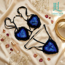 Electric Blue "Love" Heart Strappy Lingerie Set