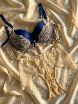 Royal Sapphire & Champagne Lace Lingerie Set