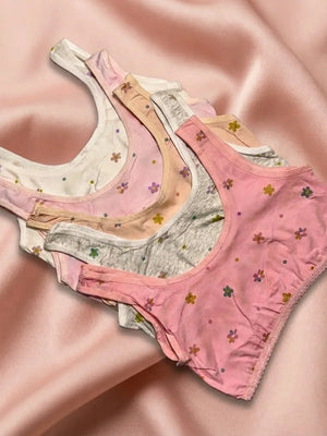 Girls' Soft Cotton Floral Training Bra – Wire-Free Beginner Crop Top