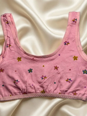 Girls' Soft Cotton Floral Training Bra – Wire-Free Beginner Crop Top